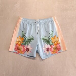 Mavrans Mens Floral Symmetry Swim Shorts 2XL Blue Mesh Hawaiian Print MSM002NCG
